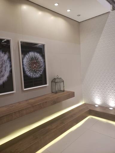 Instalação de painel 3D, instalação de porcelanato, forro em gesso, iluminação e pintura