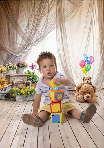 bebe sentado con juguetes