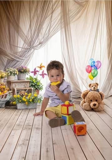 bebe sentado con juguetes