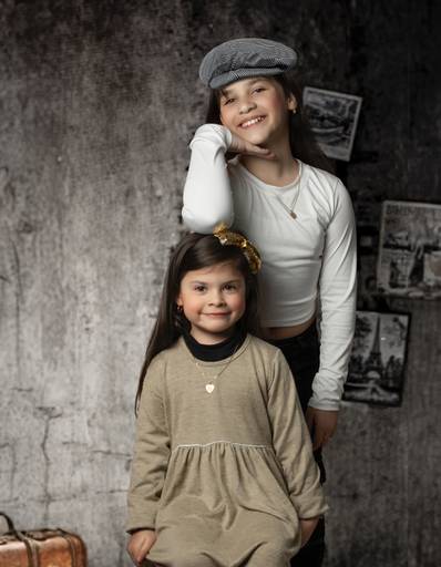 Niñas con fondo vintage fine art