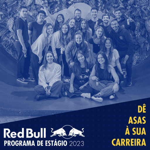 Banner promocional da Red Bull para o programa de estágio, com design dinâmico e focado em jovens talentos.