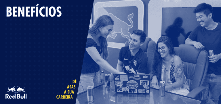 Banner da Red Bull para o programa de estágio, com elementos visuais que remetem à velocidade e ao desafio.