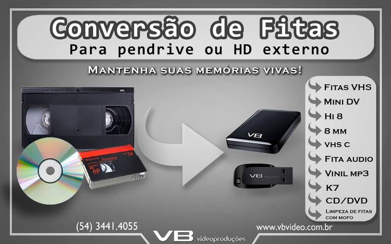 Conversão de fitas para pen drive HD Externo - Fitas antigas para arquivo digital - video para pen drive