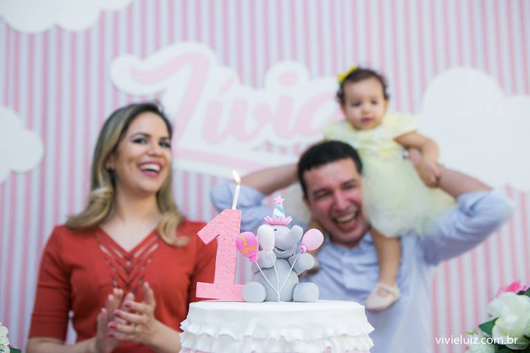 familia na mesa do bolo na festa da livia