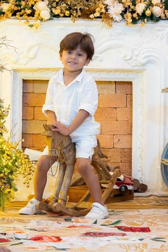 criança no cavalo de brinquedo