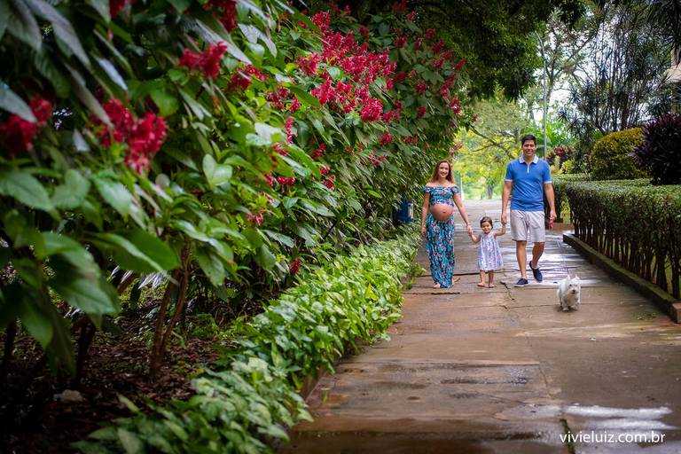 família reunida andando