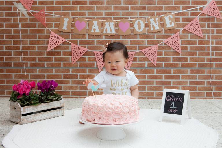 smash the cake de menina, decoração smash the cake clean, bolo rosa, cake smash, smash the cake em casa, brooklyn, zona sul, são paulo