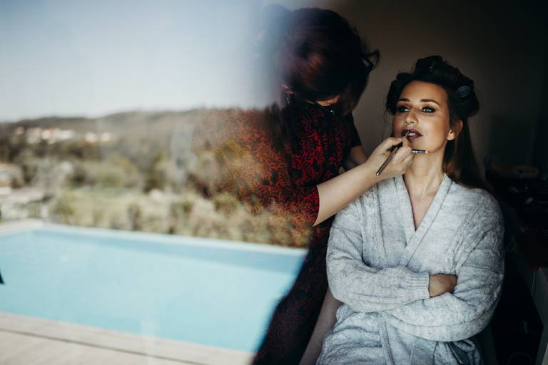 Maquilhagem de noiva, preparação da noiva, vestido de noiva