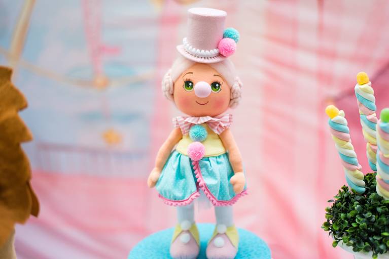 detalhes da decoração com tema circo rosa