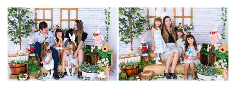 Familía em sessão fotografica temática de páscoa em estudio - Curitiba- paraná