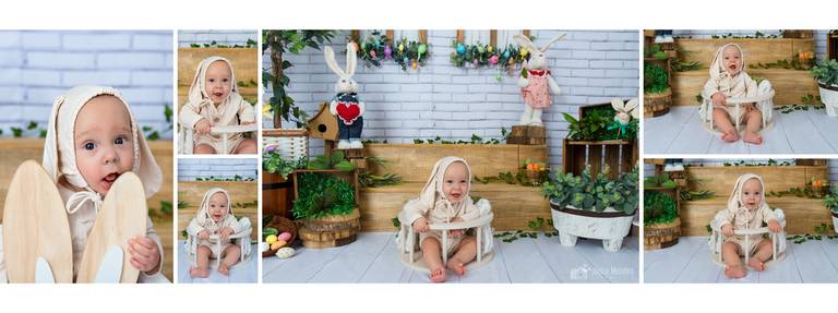 bebe em ensaio de páscoa divertido com figurino em estudio fotografico
