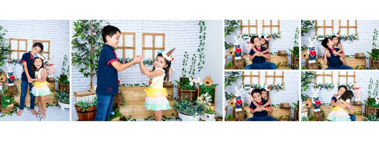 diversão entre irmãos no ensaio fotografico tematico de páscoa em curitiba