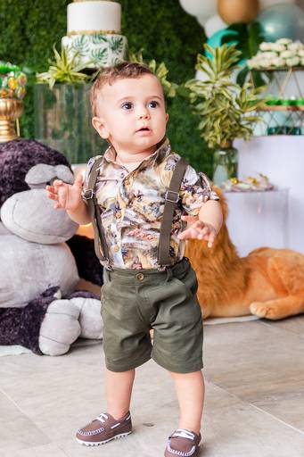 bebê durante sua festa de 1 ano com o tema safari no rio de janeiro