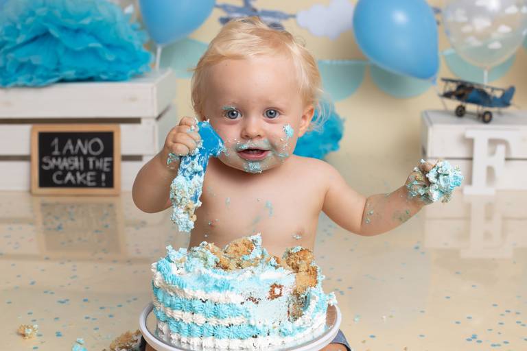 BabyDi, Smash the Cake aviador azul claro, sessão fotográfica 1 ano