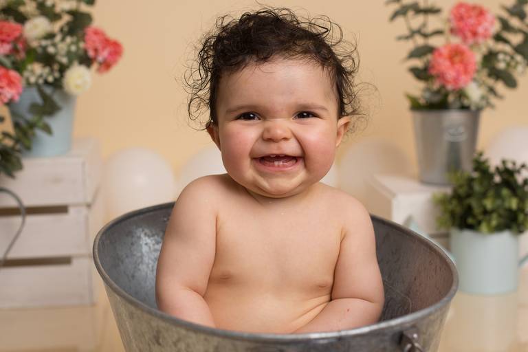 BabyDi, Smash the Cake floral, romantico, flores cor de rosa e branco, banho