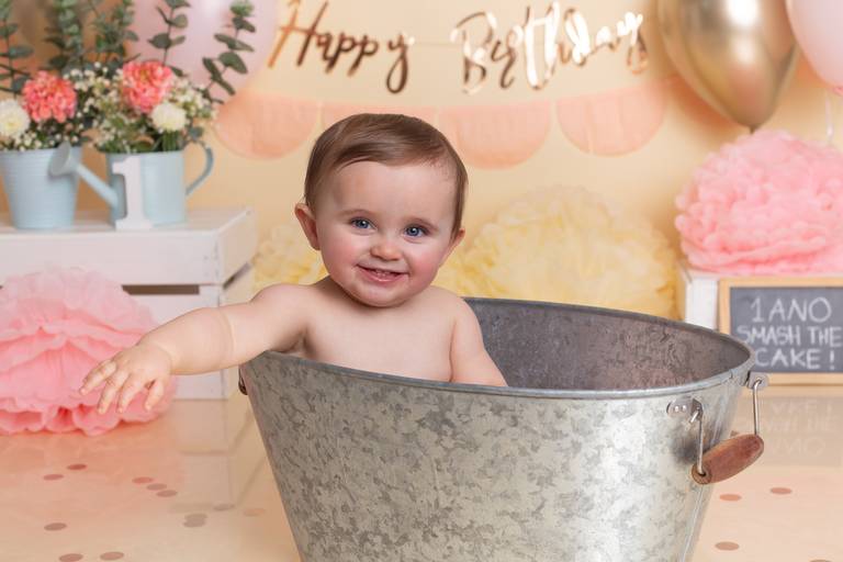 BabyDi, Fotografia de Bebés, Smash the cake, banho, Rosa e Dourado, Oeiras