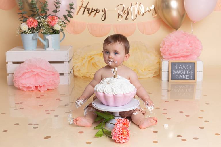 BabyDi, Fotografia de Bebés, Smash the cake, Rosa e Dourado, Oeiras