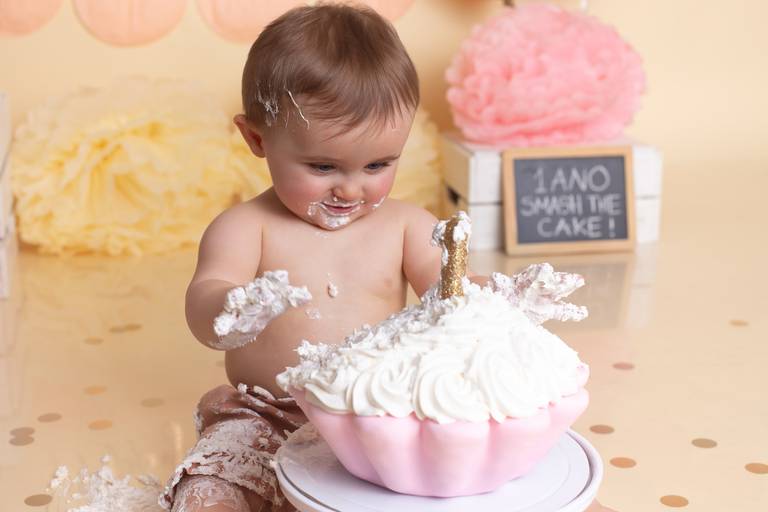 BabyDi, Fotografia de Bebés, Smash the cake, Rosa e Dourado, Cascais
