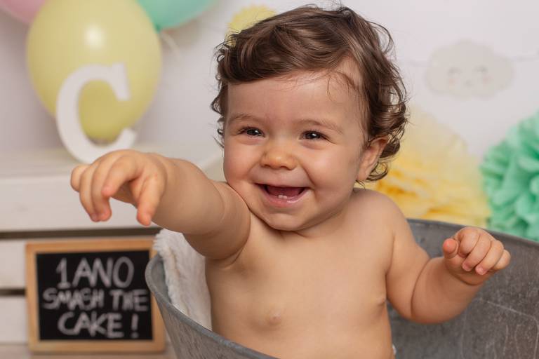 BabyDi, Smash the Cake verde agua, cor de rosa e amarelo, Estrelinhas e nuvens, banho