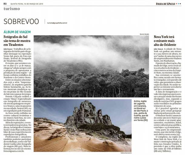 Seleção e trabalho fotográfico de Dennis Calçada em matéria no jornal Folha de SP