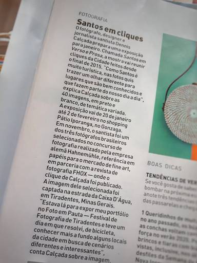 Trabalho do fotógrafo Dennis Calçada é destaque na AT Revista  (08.12.19) do Grupo A Tribuna