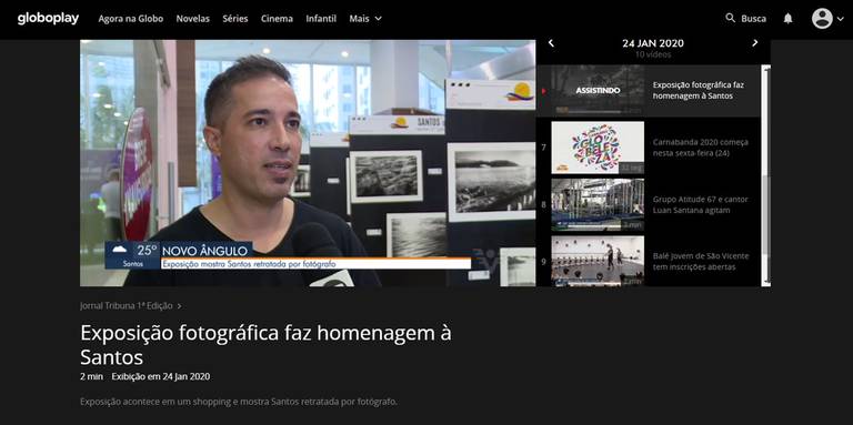 Matéria sobre a exposição Santos em verso e prosa, na TV Tribuna