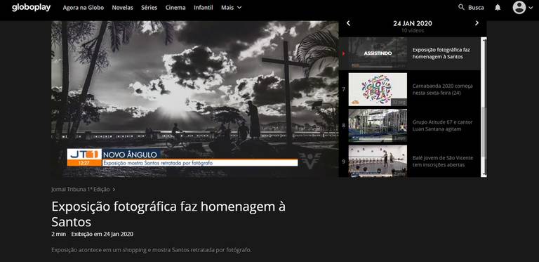 Matéria sobre a exposição Santos em verso e prosa, na TV Tribuna