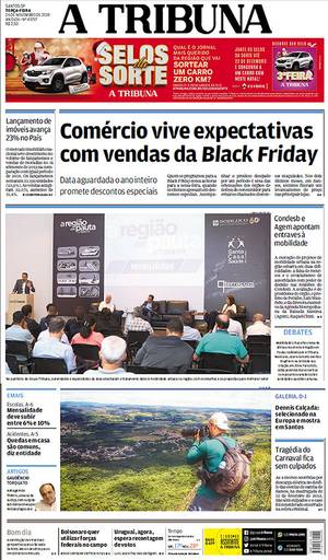 Matéria de capa destacando trabalho fotográfico de Dennis Calçada no Jornal A Tribuna, de Santos-SP
