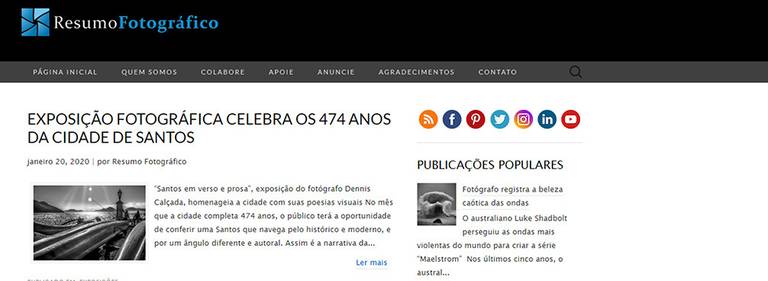 Exposição Santos em verso e prosa, de Dennis Calçada, é notícia no site Resumo Fotográfico