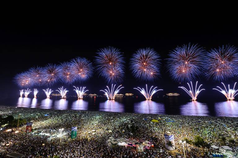 Queima de fogos do Reveillón na praia de Copacabana no Rio de Janeiro - Fotografia profissional institucional  e corporativa para empresas e grandes eventos