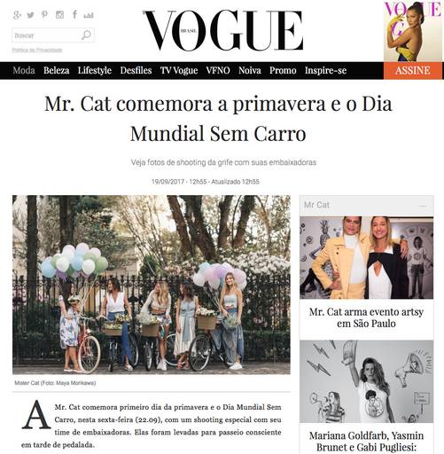 Vogue Mr. Cat Primavera e Dia Mundial sem Carro clicado por Maya Morikawa