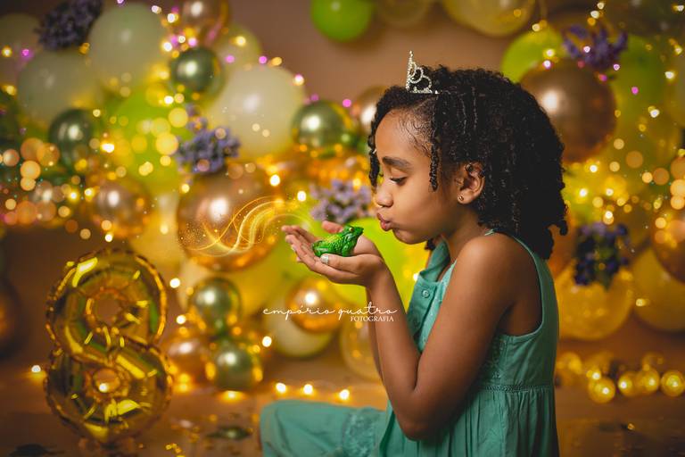 ensaio infantil a princesa tiana e o sapo