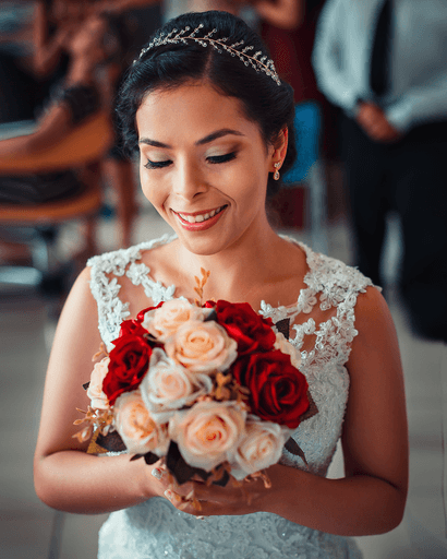 retrato da noiva com seu vestido branco após o making of em são paulo, rosas vermelhas, buque de flores