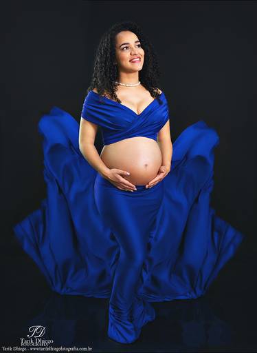 Ensaio Gestante no Estúdio, São Paulo, Vila Matilde, Figurino azul para ensaio gestante, vestido voando