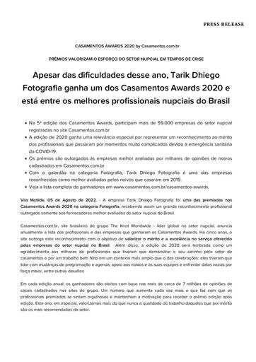 Press release Casamentos Awards 2020