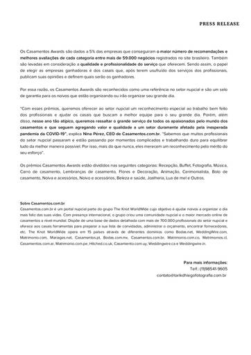 Press release Casamentos Awards 2020