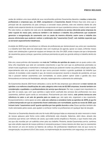 Press release Casamentos Awards 2021