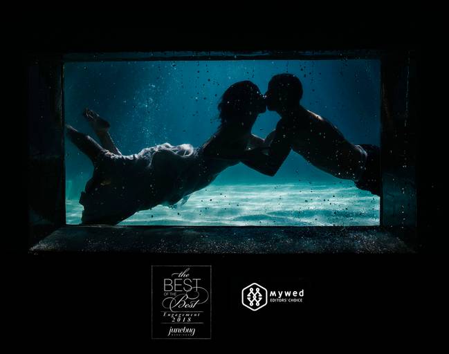 Foto de casamento premiada Mywed e Junebug Wedding, noivos de baixo dagua, noivos na agua, noivos na piscina 