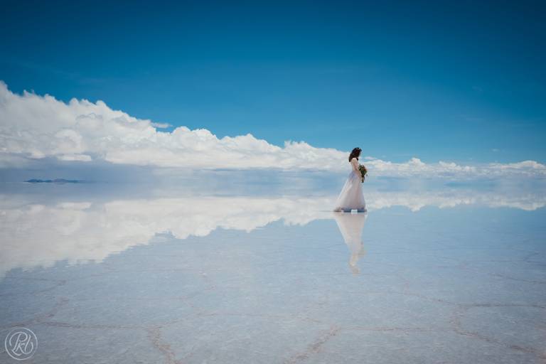 Uyuni Salt flats photoshoot Bolivia, mirror reflection 