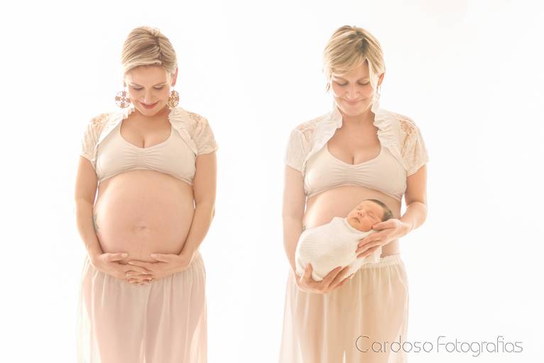 ensaio de gestante com barriga e bebê, antes e depois da gestação.