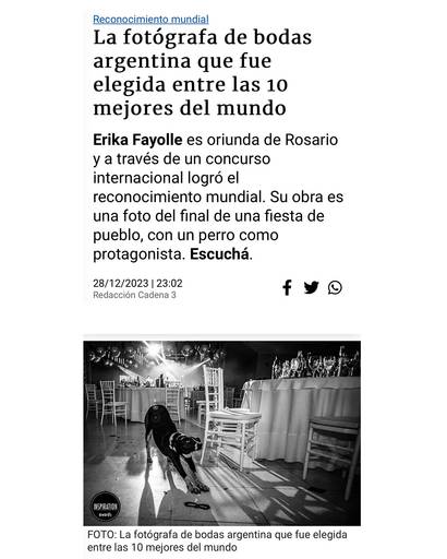 Foto ganadora Erika Fayolle. My Wed Award. Top 10