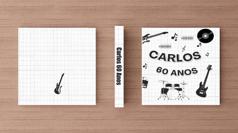 Álbum de fotos aniversário adulto 60 anos com tema rock in roll