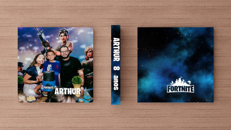 Álbum de fotos aniversário de menino tema Fortnite