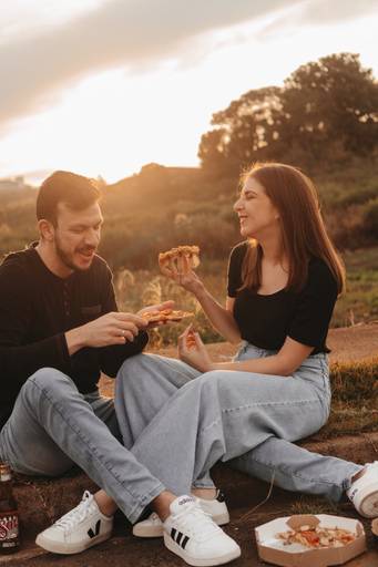 Ensaio casal com pizza