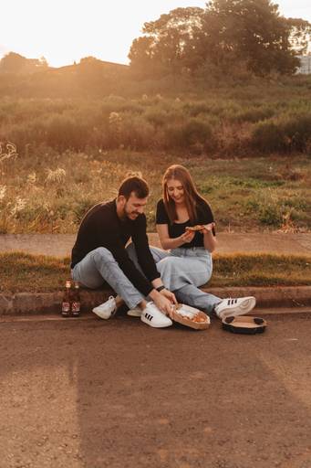 Ensaio casal com pizza