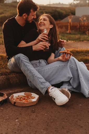 Ensaio casal com pizza