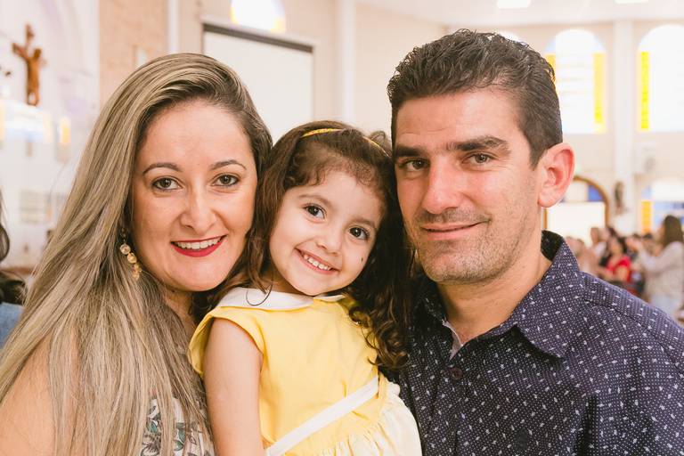 Batizado da pequena Amanda na Igreja Nossa Senhora do Bom Conselho, em São Paulo.