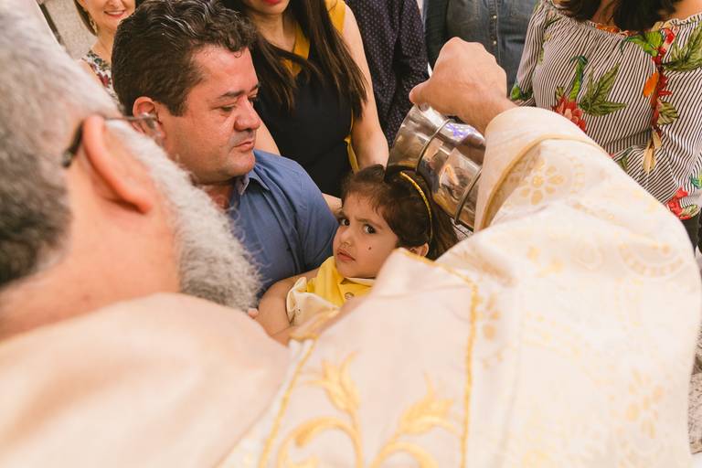 Batizado da pequena Amanda na Igreja Nossa Senhora do Bom Conselho, em São Paulo.
