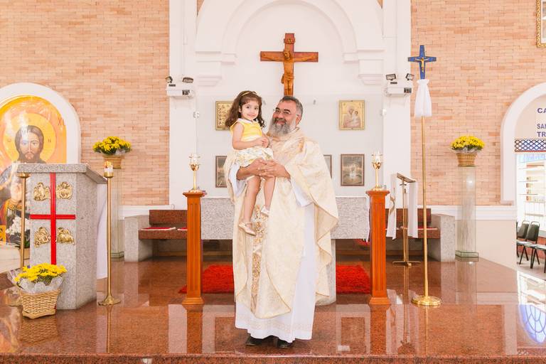Batizado da pequena Amanda na Igreja Nossa Senhora do Bom Conselho, em São Paulo.