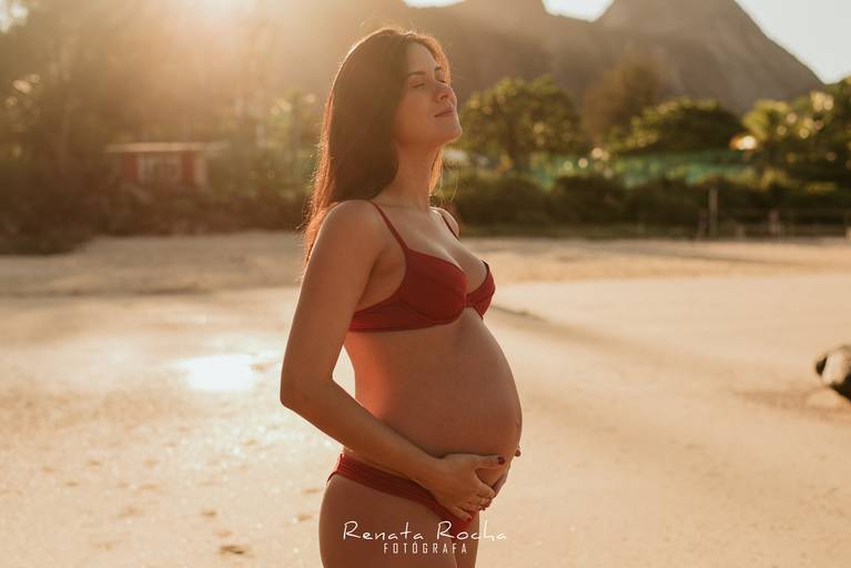ensaio gestante amanhecer praia de Itacoatiara Niterói